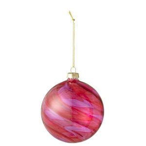 CHRISTMAS BAUBLE STRIPED GLASS RED/PINK