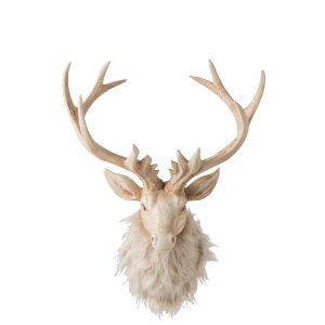 WALL OBJECT REINDEER HEAD POLYRESIN LIGHT BEIGE LARGE