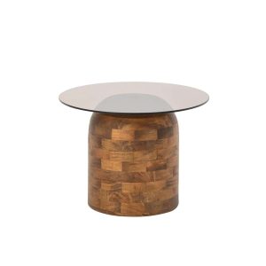 SIDE TABLE GLASS ROUND MANGO WOOD NATURAL