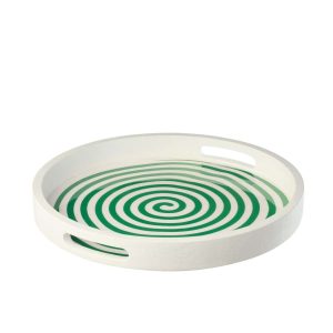 TRAY ROUND MANGO WOOD GREEN/WHITE