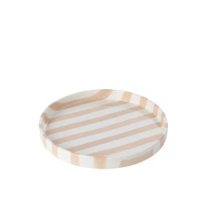 PLATE STRIPED STONEWARE LIGHT BEIGE/WHITE SMALL