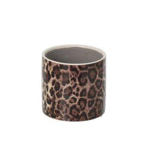 FLOWERPOT LEOPARD CERAMIC BROWN/BLACK MEDIUM
