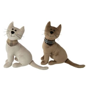 DOORSTOP CAT POLYESTER BEIGE/CAMEL ASSORTMENT OF 2