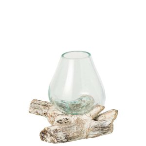 VASE ON BASE GLASS OFF-WHITE/TRANSPARENT SMALL