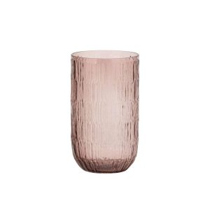 VASE TRANSPARENT RIBBED GLASS BURGUNDY