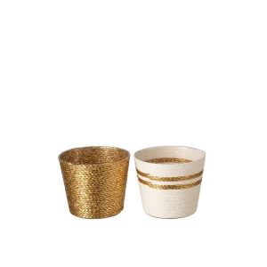 FLOWERPOT STRIPED PAPER WHITE/GOLD SMALL ASSORTMENT OF 2