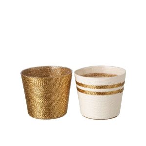 FLOWERPOT STRIPED PAPER WHITE/GOLD LARGE ASSORTMENT OF 2