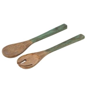 SALAD SERVER MANGO WOOD DARK GREEN