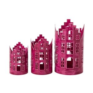 SET OF 3 LANTERN HOUSE IRON FUCHSIA