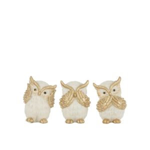 OWL SEE/HEAR/SPEAK RESIN GOLD SMALL ASSORTMENT OF 3