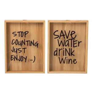 FRAMED PICTURE WINE MDF NATURAL/BLACK ASSORTMENT OF 2