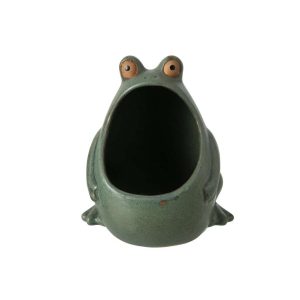FLOWERPOT FROG STONEWARE GREY-GREEN LARGE