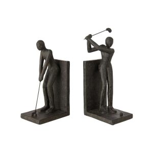 SET OF 2 BOOKEND GOLFER RESIN BLACK