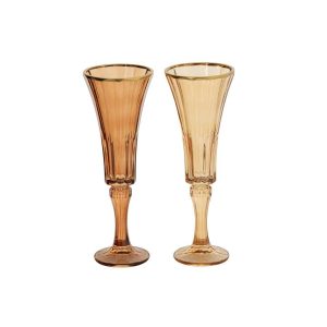 CHAMPAGNE GLASS GOLDEN RIM RELIEF GLASS OCHER YELLOW/BRONZE SMALL ASSORTMENT OF 2