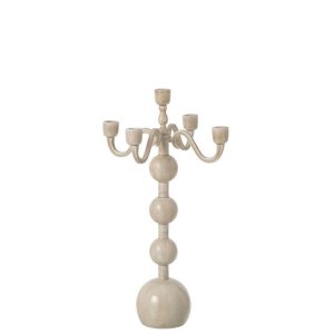 CANDLE HOLDER 5 ARMS BALL ALUMINIUM LIGHT BEIGE LARGE