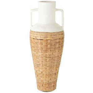 VASE WEAVING+HANDLES TERRACOTA/RATTAN WHITE/NATURAL