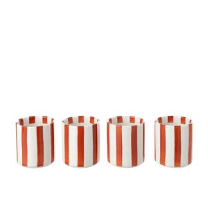 BOX OF 4 COFFEE CUP STRIPED STONEWARE COGNAC/WHITE