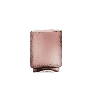 VASE RECTANGLE RELIEF GLASS BURGUNDY SMALL
