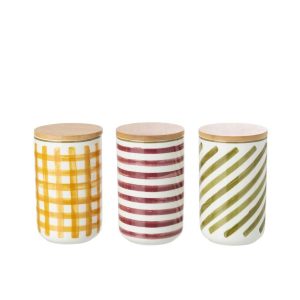 CANISTER STONEWARE BURGUNDY/OLIVE ASSORTMENT OF 3