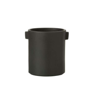 FLOWER POT HANDLE STONEWARE BLACK