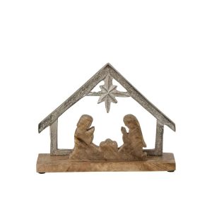 NATIVITY ON BASE MANGO WOOD OFF-WHITE/NATURAL SMALL