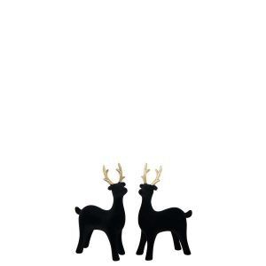 REINDEER VELVET POLYRESIN BLACK/GOLD COLORED ASSORTMENT OF 2