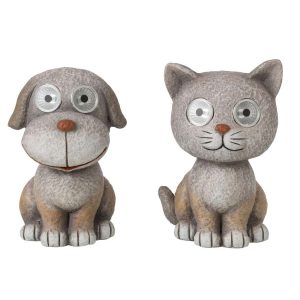 DOG  +  CAT SOLAR POLYRESIN GREY ASSORTMENT OF 2