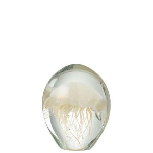 PAPERWEIGHT CALYPSO GLASS TRANSPARENT/BEIGE SMALL