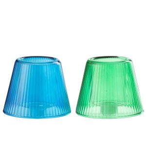 TEALIGHT HOLDER HAT GLASS BLUE/GREEN ASSORTMENT OF 2