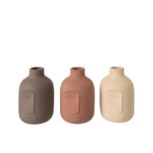 VASE FACE PORCELAIN ECRU/BROWN SMALL ASSORTMENT OF 3