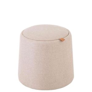 POUF/SIDETABLE ROUND TEXTILE/WOOD BEIGE