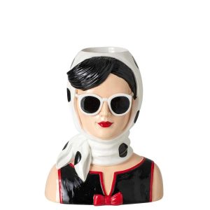 VASE WOMAN RESIN BLACK/RED