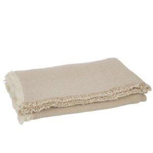 PLAID FRINGES COTTON MUSLIN DARK BEIGE