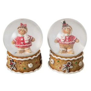 WATER GLOBE GINGERBREAD POLYRESIN BEIGE/CHRISTMAS RED ASSORTMENT OF 2