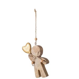 HANGER PERSON + HEART MANGO WOOD NATURAL/GOLD SMALL