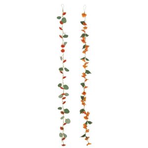 GARLAND FLOWERS+LEAVES PLASTIC ORANGE/GREEN ASSORTMENT OF 2