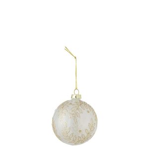 CHRISTMAS BAUBLE LEAVES GLASS WHITE/GOLD