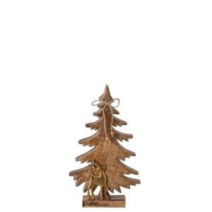 PINE TREE + REINDEER MANGO WOOD NATURAL/GOLD SMALL
