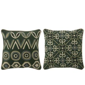 CUSHION SQUARE GEOMETRIC COTTON OLIVE/LIGHT BEIGE ASSORTMENT OF 2