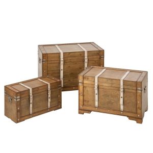 SET OF 3 TRUNK ANTIQUE MDF BROWN