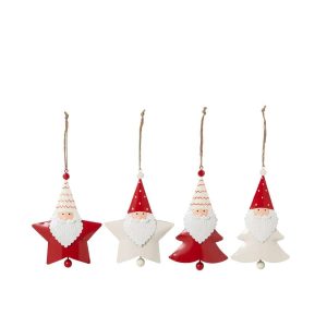 HANGER SANTA IRON WHITE/CHRISTMAS RED ASSORTMENT OF 4