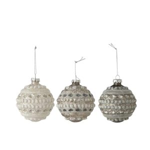 CHRISTMAS BAUBLE GLASS ECRU/GREY SMALL ASSORTMENT OF 3