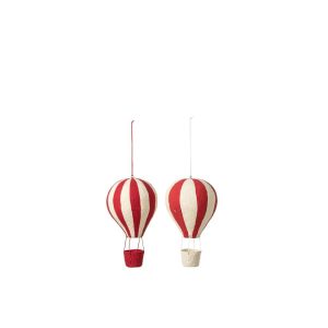 HANGER AIR BALLOON STRIPED PAPIER-MÂCHÉ WHITE/CHRISTMAS RED MEDIUM ASSORTMENT OF 2