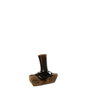 VASE ON FOOT HIGH GAMAL WOOD/RECYCLED GLASS NATURAL/BROWN SMALL