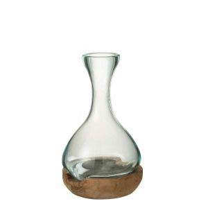 VASE BOTTLE GAMAL WOOD/GLASS NATURAL/TRANSPARENT SMALL