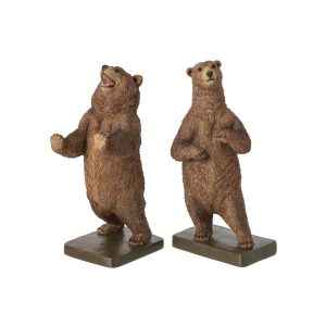 SET OF 2 BOOKEND BEAR POLYRESIN BROWN