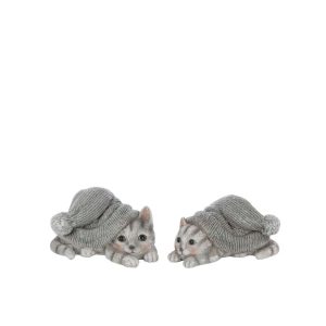 CAT HAT POLYRESIN GREY BLUE/WHITE MEDIUM ASSORTMENT OF 2