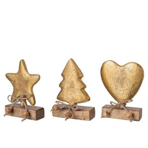 TREE + STAR + HEART ALUMINIUM NATURAL/GOLD ASSORTMENT OF 3