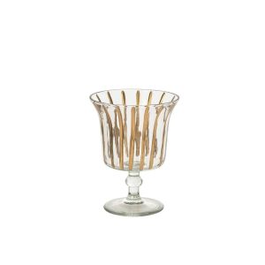 CANDLE HOLDER ROUND BASE GLASS GOLD/TRANSPARENT