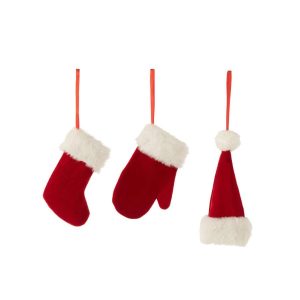 HANGER GLOVE/STOCKING/HAT TEXTILE RED/WHITE ASSORTMENT OF 3